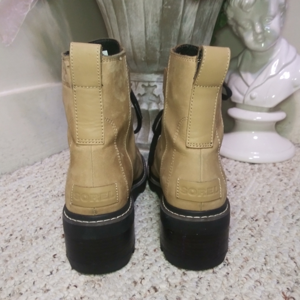 Sorel Joan Now Caribou Buff & Black Color Waterproof Leather Lace-Up Boots - Picture 7 of 12